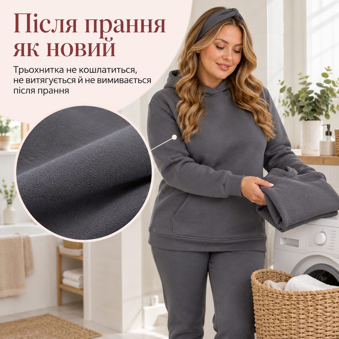 Після прання як новий: трьохнитка не кошлатиться, не витягується й не вимивається після прання. Костюм Bordeaux