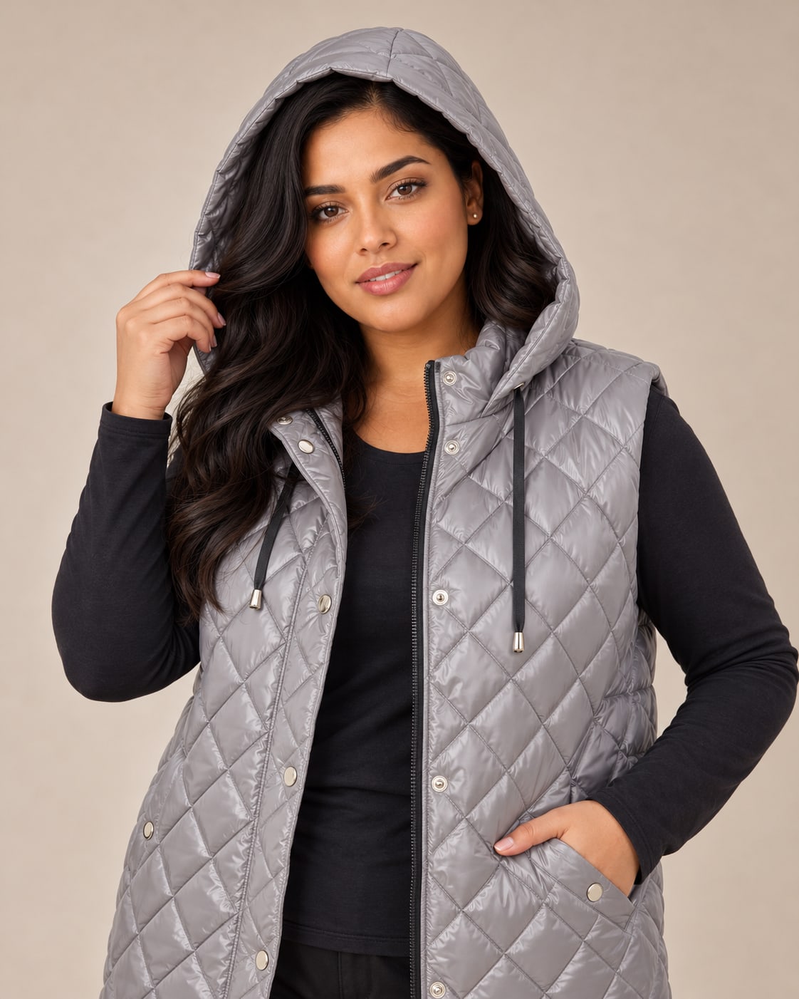 Довгий стьобаний жилет Brescia з капюшоном, графіт — фото 3
