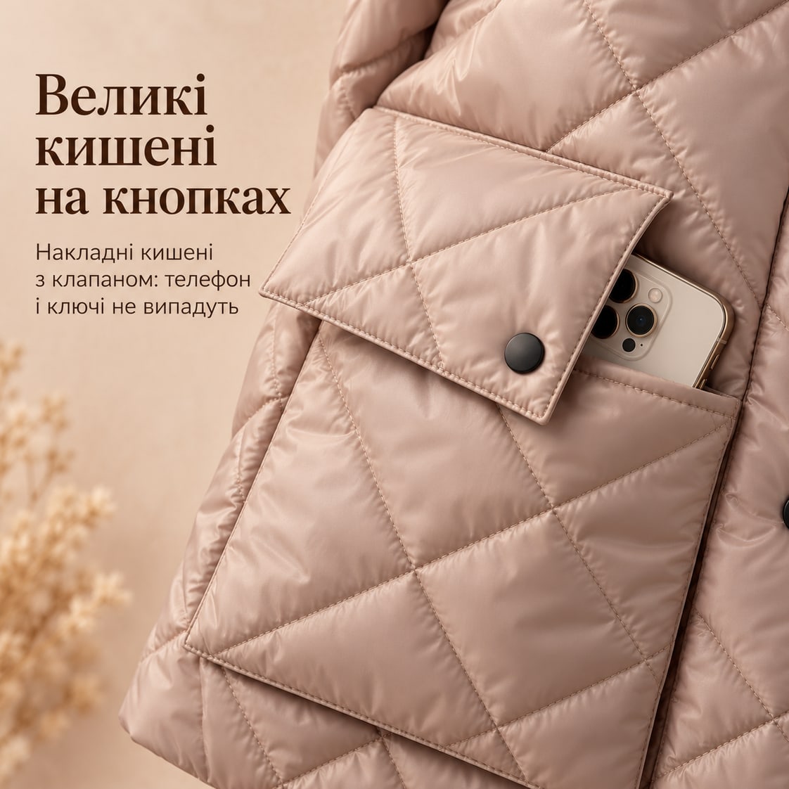 Великі кишені на кнопках: накладні кишені з клапаном: телефон і ключі не випадуть. Куртка Cervinia