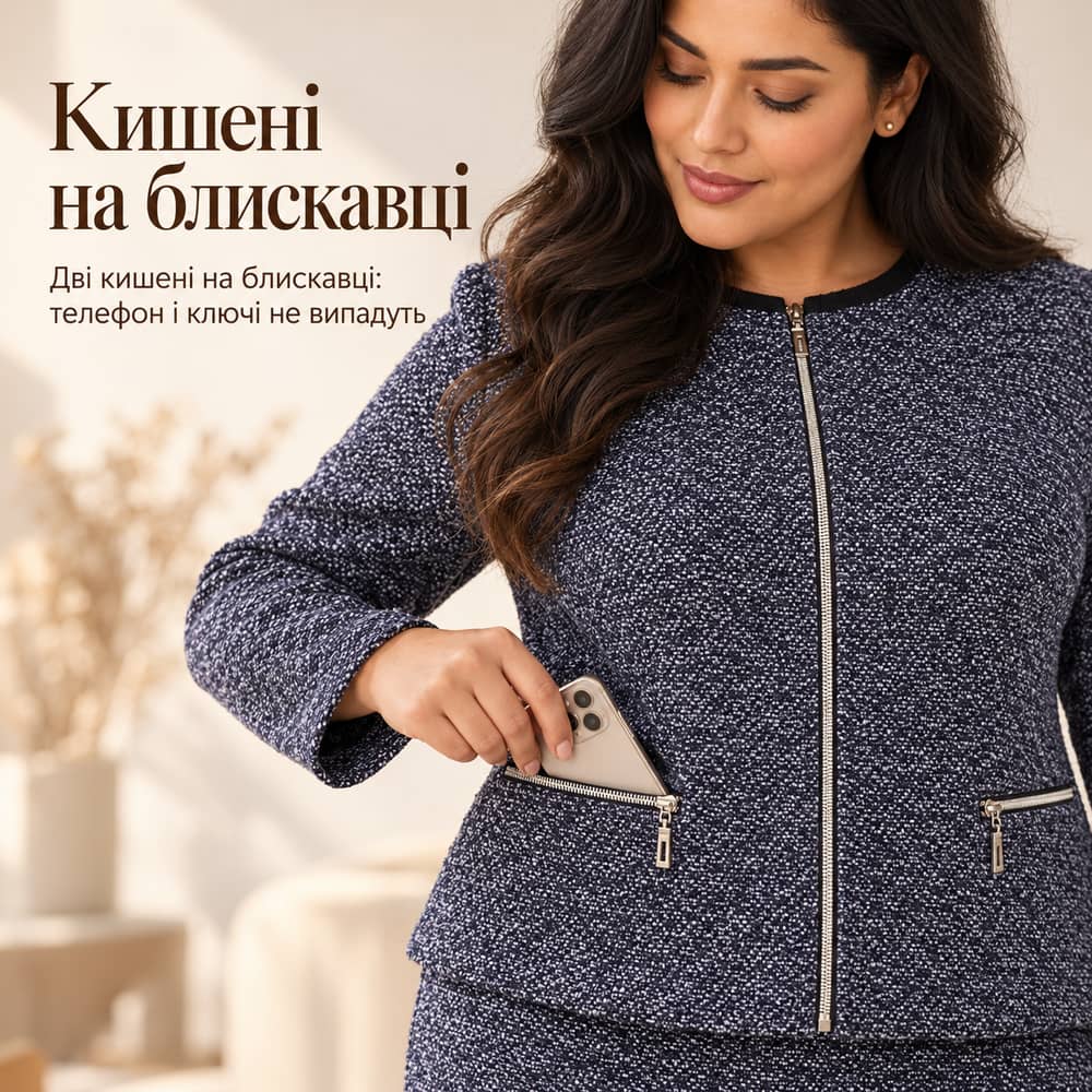 Кишені на блискавці: дві кишені на блискавці: телефон і ключі не випадуть. Костюм Cremona