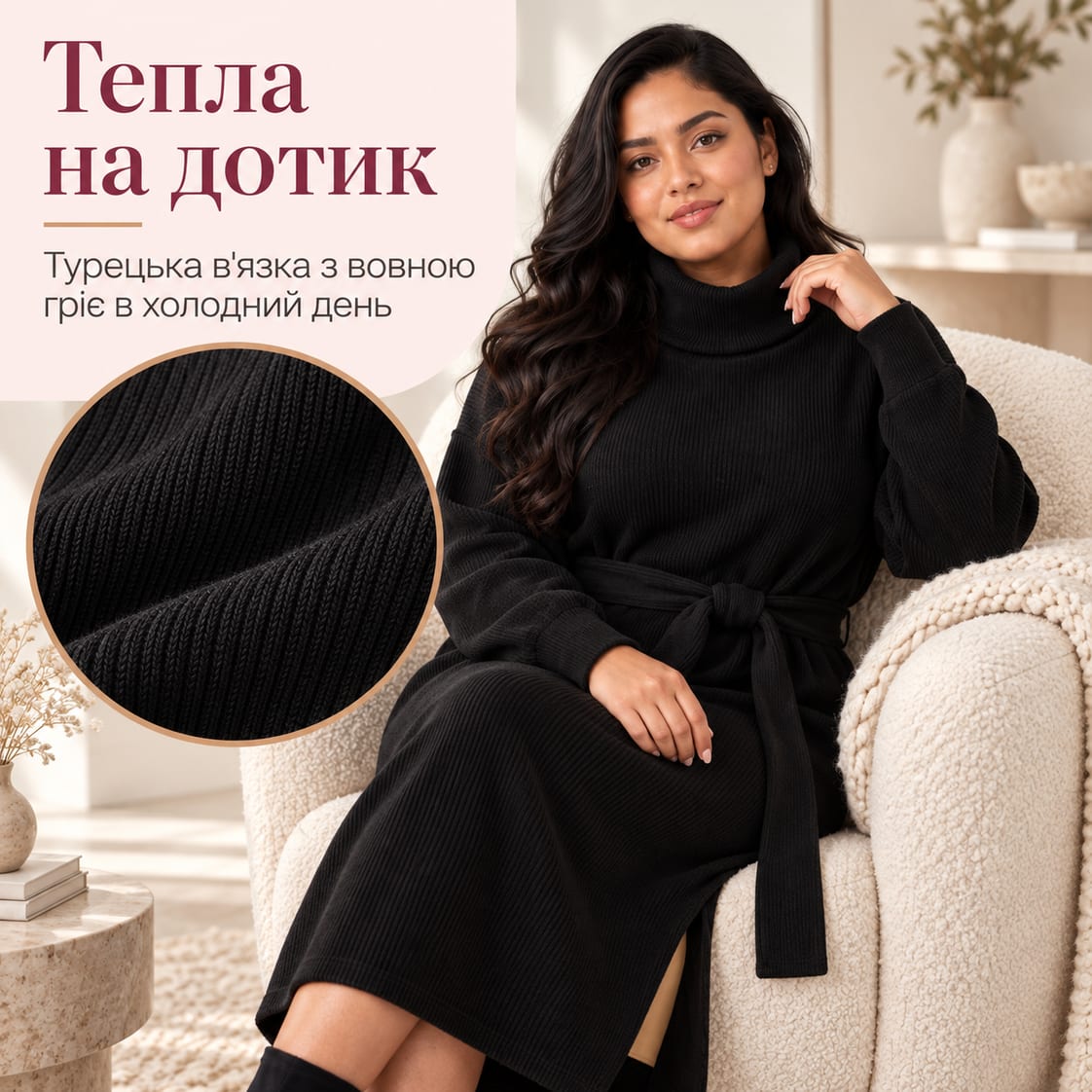 Тепла на дотик: турецька в'язка з вовною гріє в холодний день. Сукня Ferra