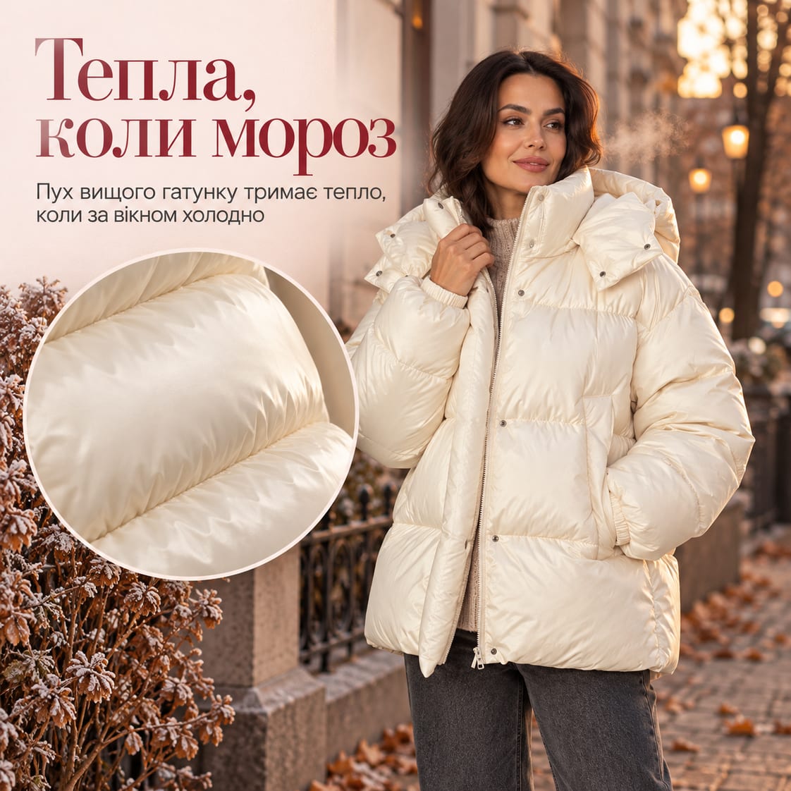 Тепла, коли мороз: пух вищого гатунку тримає тепло, коли за вікном холодно. Куртка Livigno