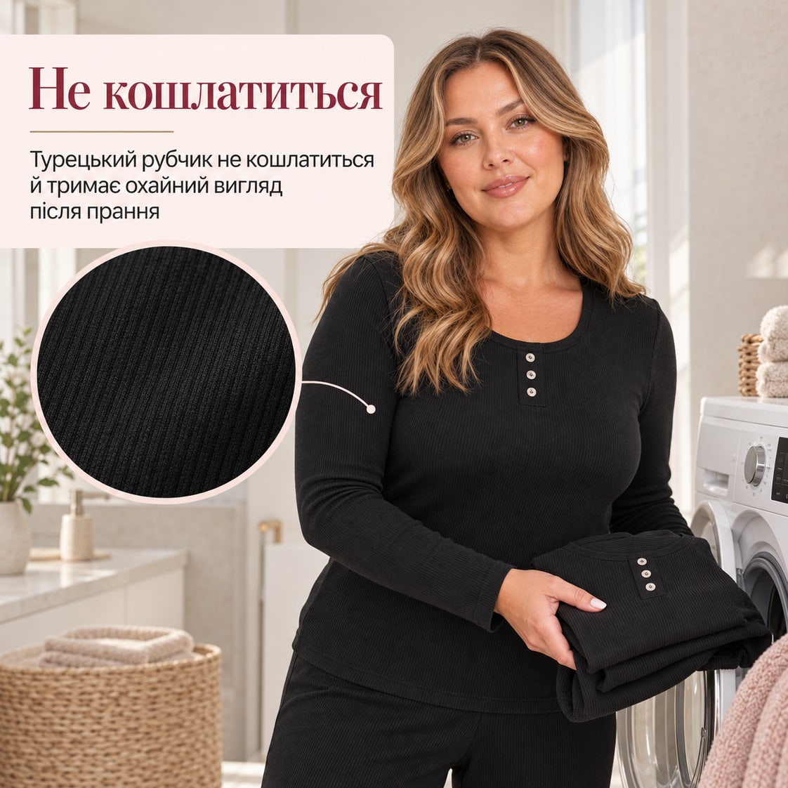 Не кошлатиться: турецький рубчик не кошлатиться й тримає охайний вигляд після прання. Піжама Matera