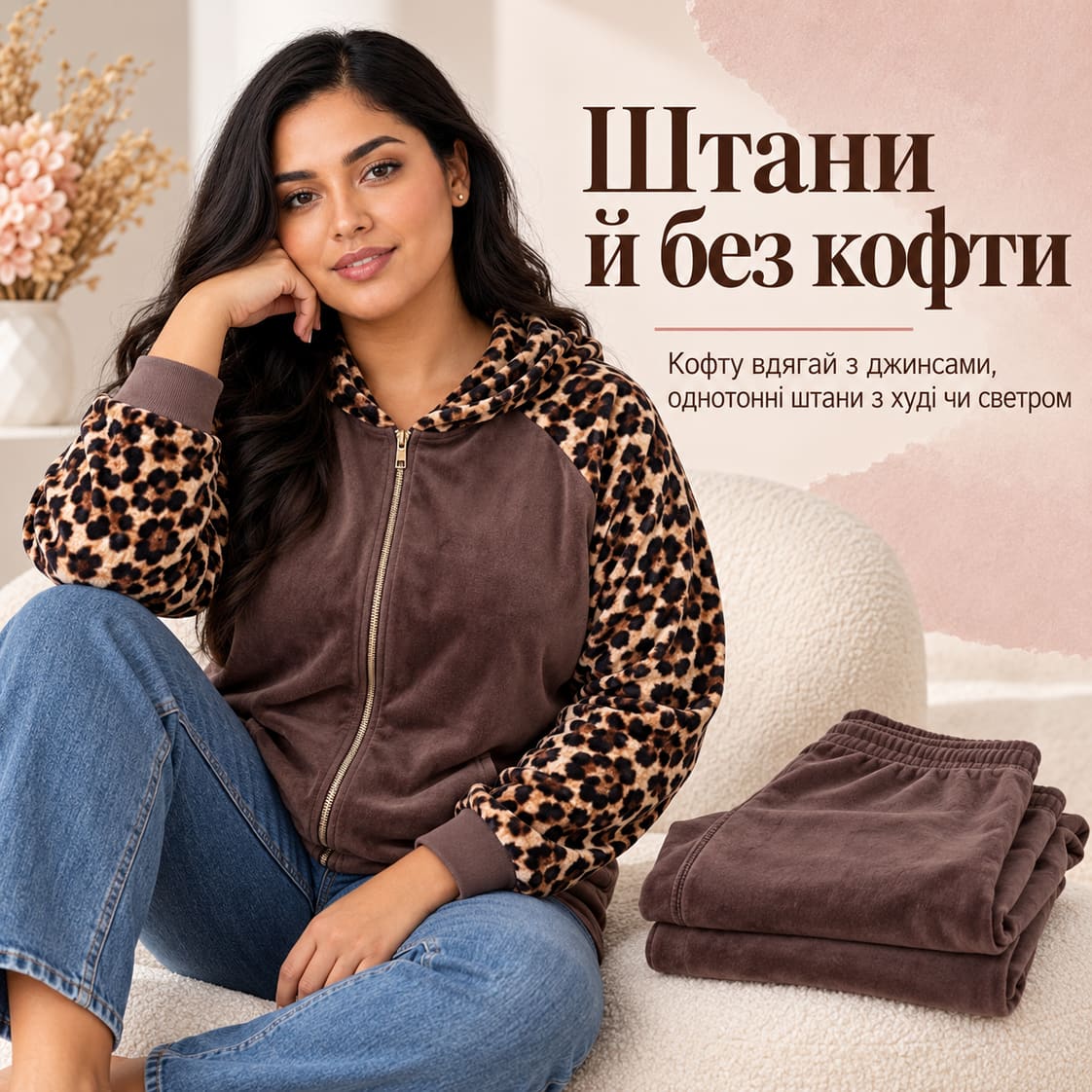 Штани й без кофти: кофту вдягай з джинсами, однотонні штани з худі чи светром. Костюм Monza