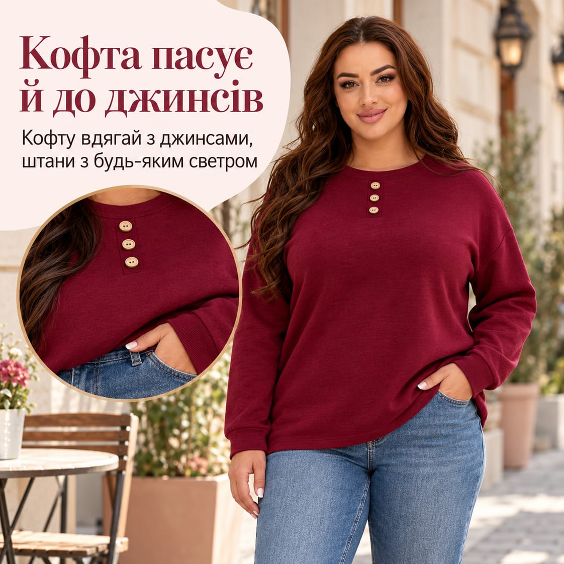 Кофта пасує й до джинсів: кофту вдягай з джинсами, штани з будь-яким светром. Костюм Pisa