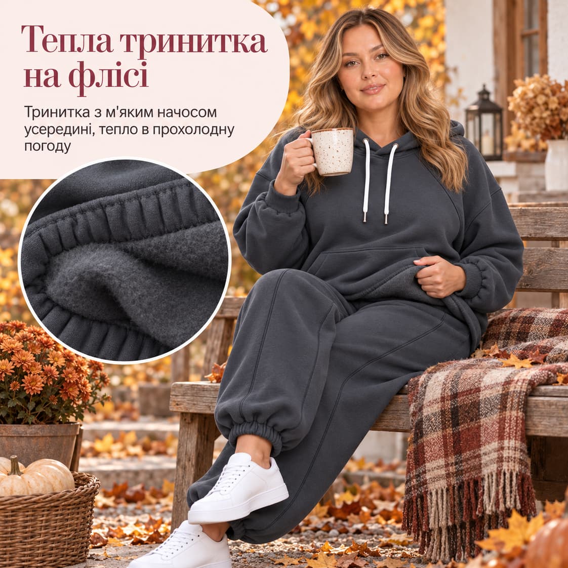 Тепла тринитка на флісі: тринитка з м'яким начосом усередині, тепло в прохолодну погоду. Костюм Rimini