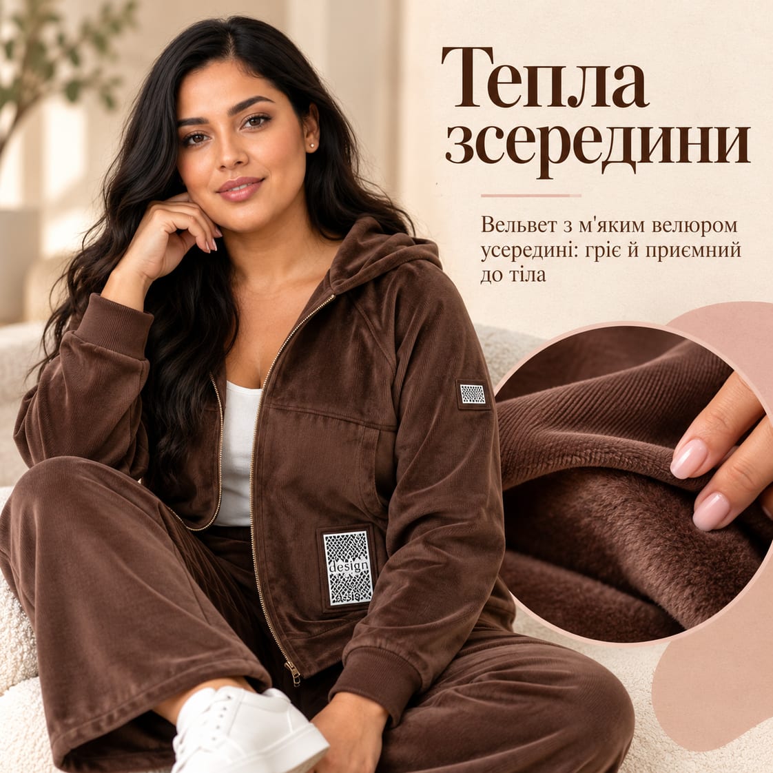 Тепла зсередини: вельвет з м'яким велюром усередині: гріє й приємний до тіла. Костюм Rovigo