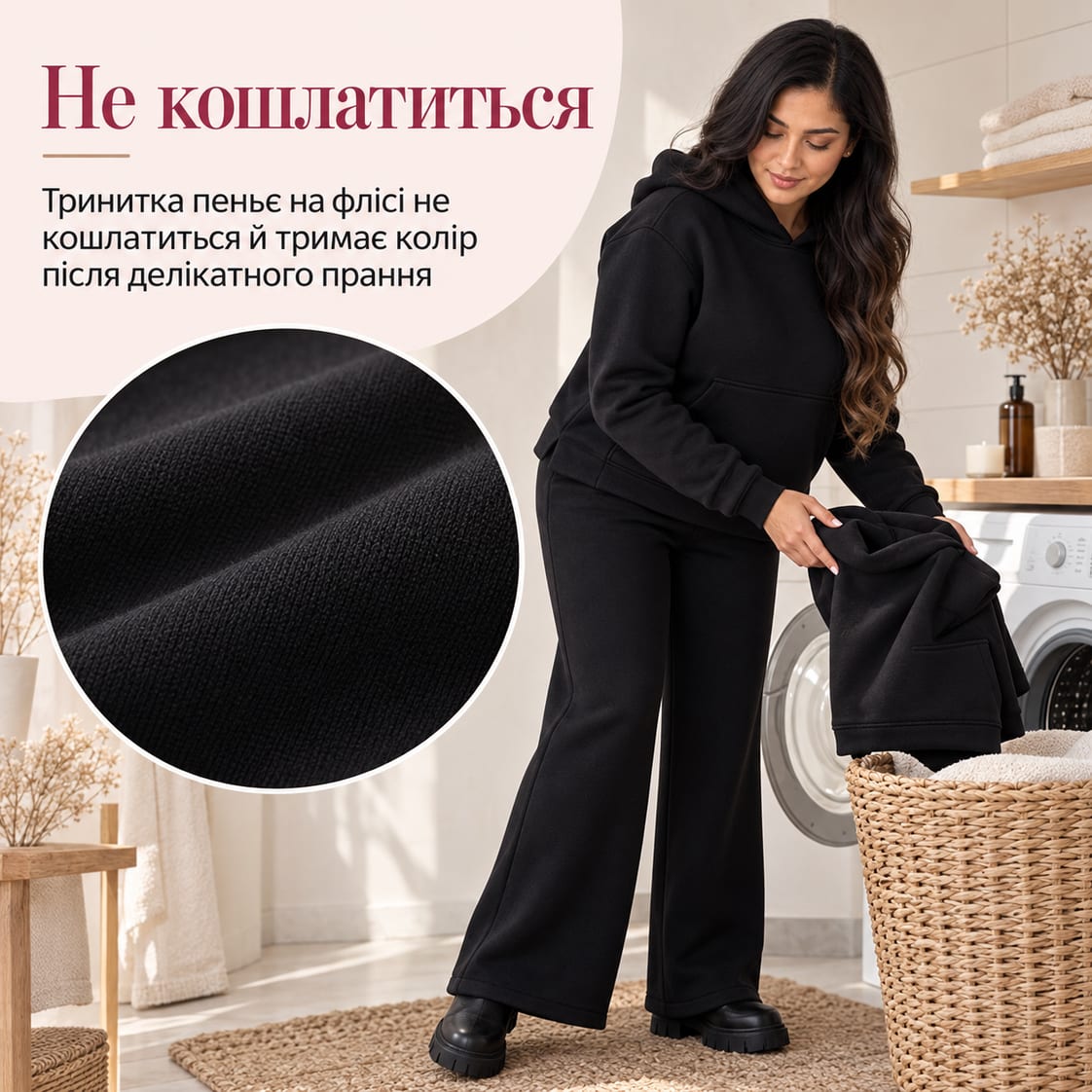 Не кошлатиться: тринитка пеньє на флісі не кошлатиться й тримає колір після делікатного прання. Костюм Tulon