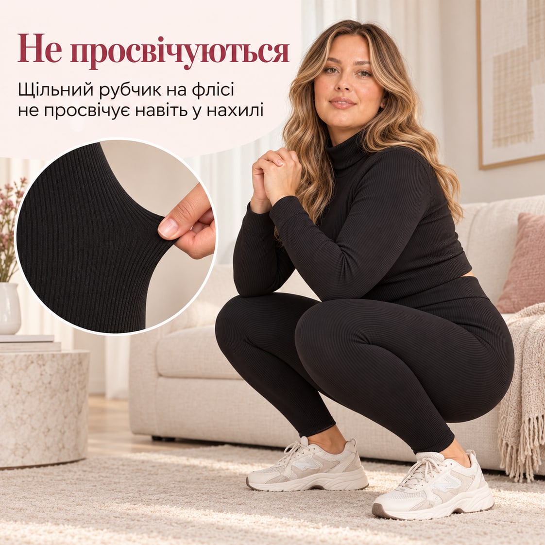 Не просвічуються: щільний рубчик на флісі не просвічує навіть у нахилі. Лосини Vakka